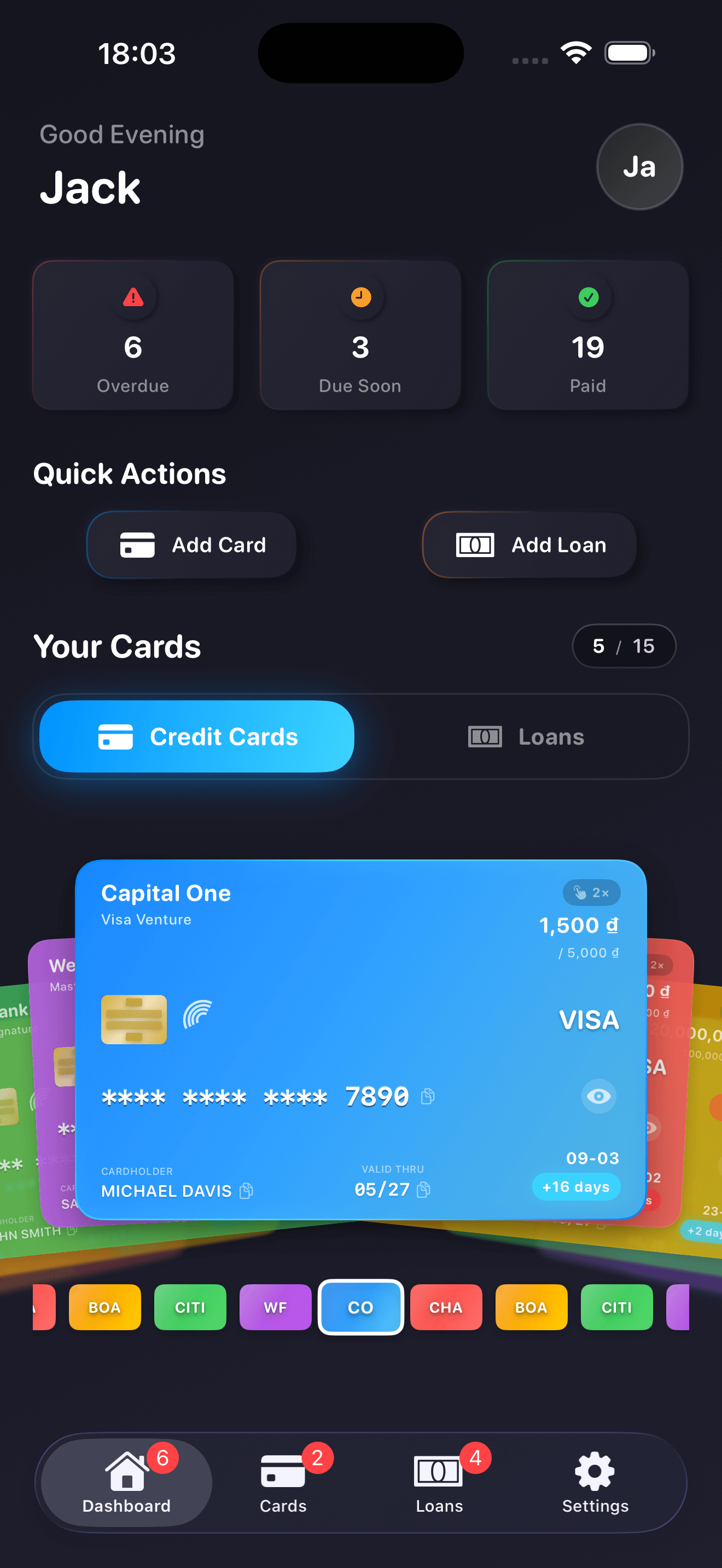 DueDate dashboard screen